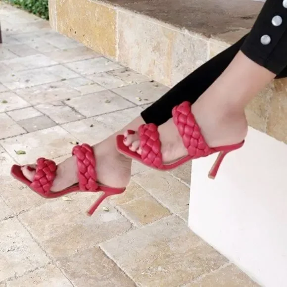 Women's Red Double Braided Square Toe Mule Sandal - Picture 6 of 6